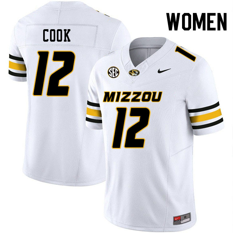 Women #12 Brady Cook Missouri Tigers College Football Jerseys Stitched-White